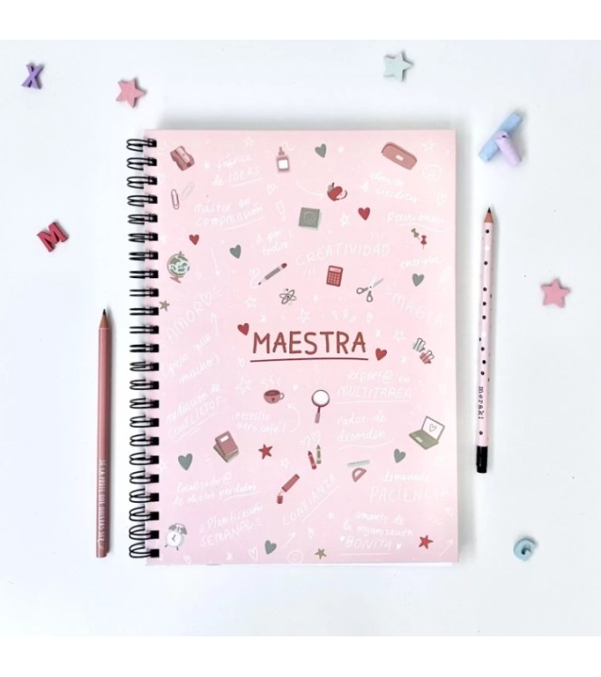 Libreta Corazón de Maestra (rosa en A4)