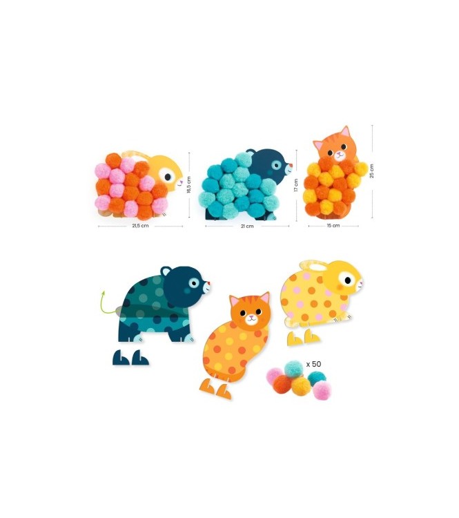 Collage de pompones Animales y círculos