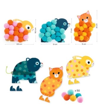 Collage de pompones Animales y círculos