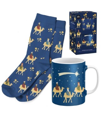 Set Taza con Calcetín Reyes Magos Azul