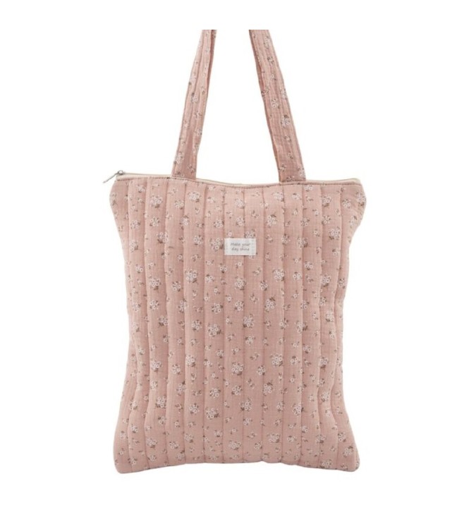 Bolsa Algodón Cremallera Flores Rosa