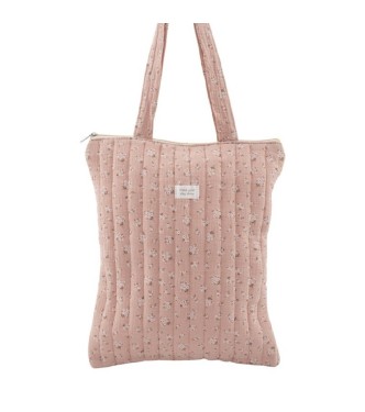 Bolsa Algodón Cremallera Flores Rosa