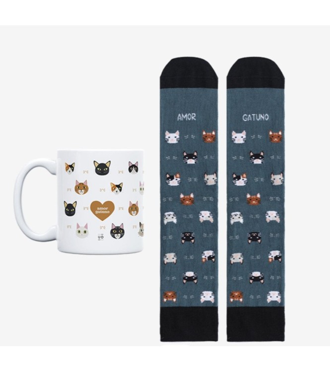 Kit Taza + Calcetines "Amor gatuno"