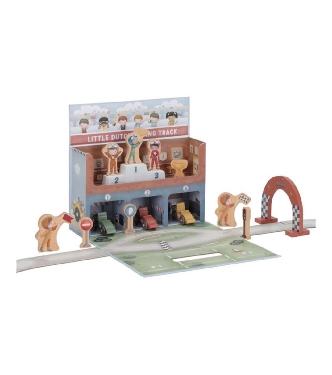 Caja de juego con pista de carreras