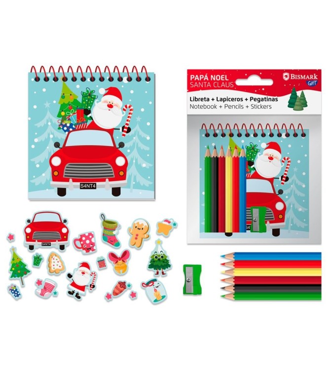 Libreta Papa Noel con lapices y pegatina