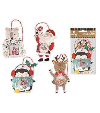 SET 4 TARJETAS COLGANTES ADORNOS NAVIDAD