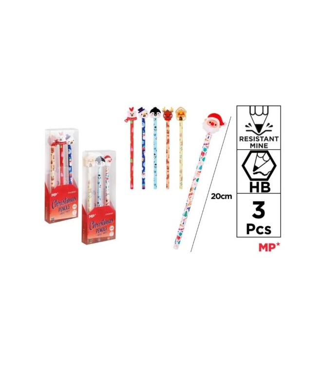 Set 3 Lápices con Goma Navideños