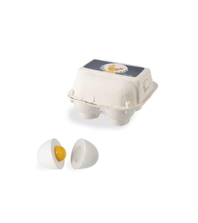 HUEVERA CON 4 HUEVOS DE MADERA